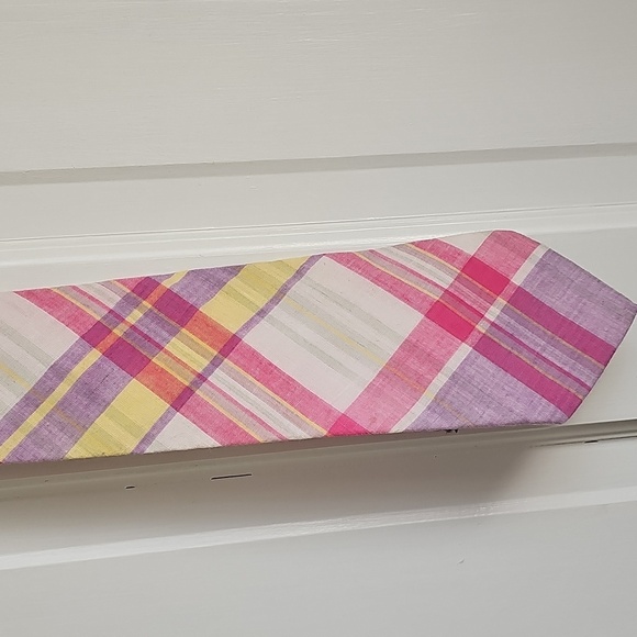 VTG Cotton Madras Plaid Tie Lord & Taylor Label 3.25" x 56" Multicolor Woven - Picture 4 of 7